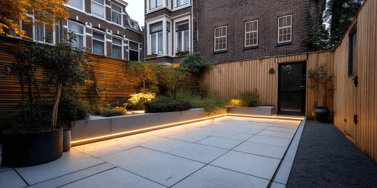 LED-Streifen als LED-Au&szlig;enbeleuchtung in einem Garten 